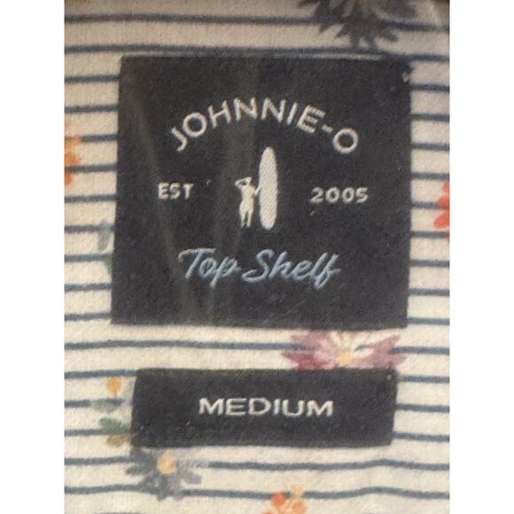 NWT Medium Johnnie O Top Shelf Short Sleeve Striped Shirt Flowers Floral May - Picture 2 of 9